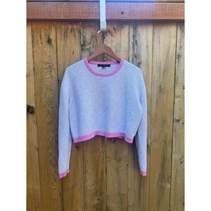 French Connection Grey Pink Confetti Knit Cropped Sweater Size Medium Crew Neck